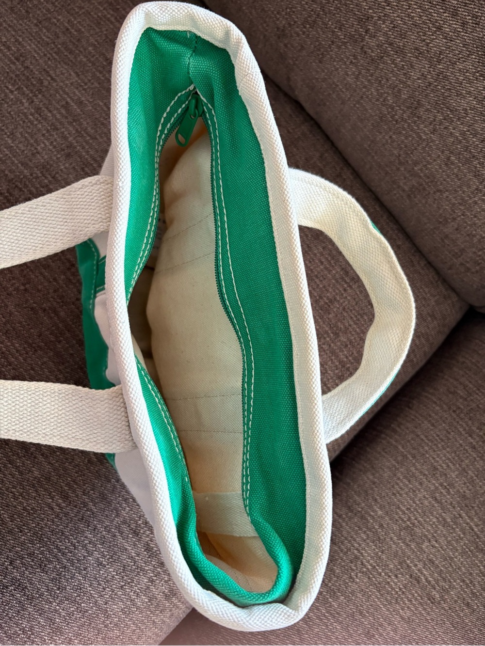 Lands' End Small Cream and Green Canvas Tote - Picture 3 of 8